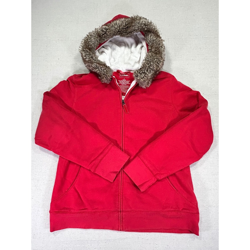 L.L.‎ Bean Women's Large Fur Fleece Lined Hoodie Full Zip Jacket